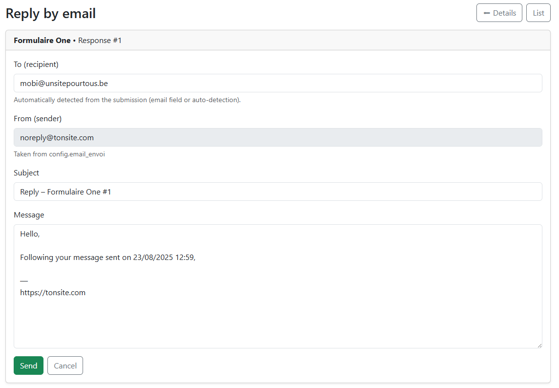 Sample admin email notification